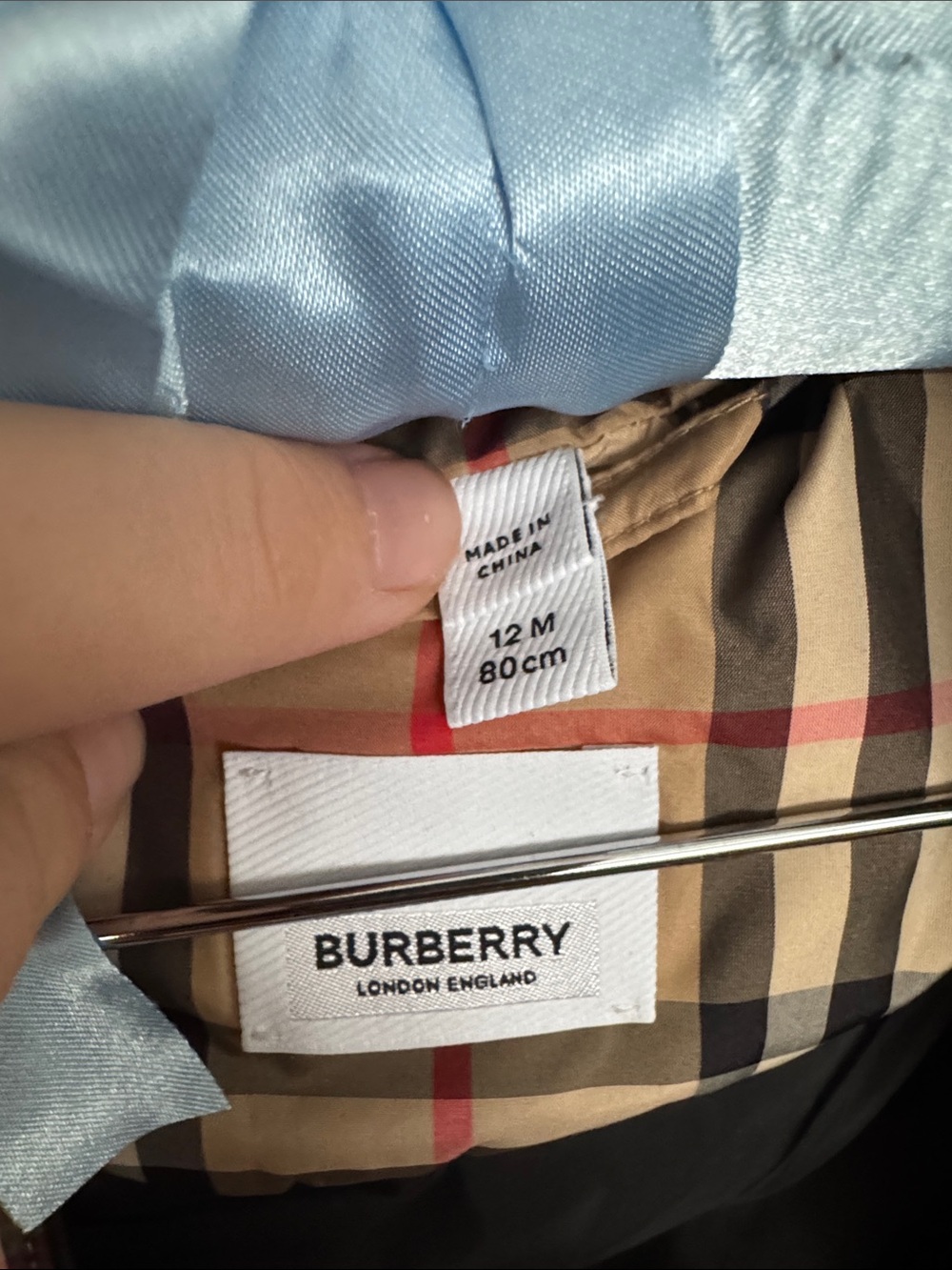Burberry baby snowsuit Tan Plaid Baby Jacket with Blue Lining - Picture 4 of 5